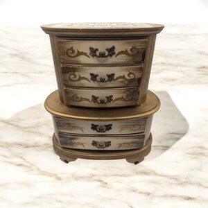 1960's Gold Florentine Musical Jewelry Box 5 Drawer